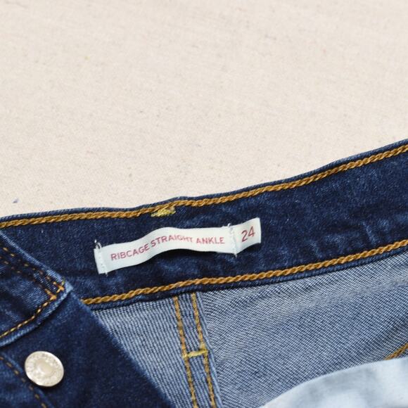 Levi's Women Jeans Cotton Blue Size 24 Ribcage Straight Ankle Denim Button Fly - Picture 7 of 8